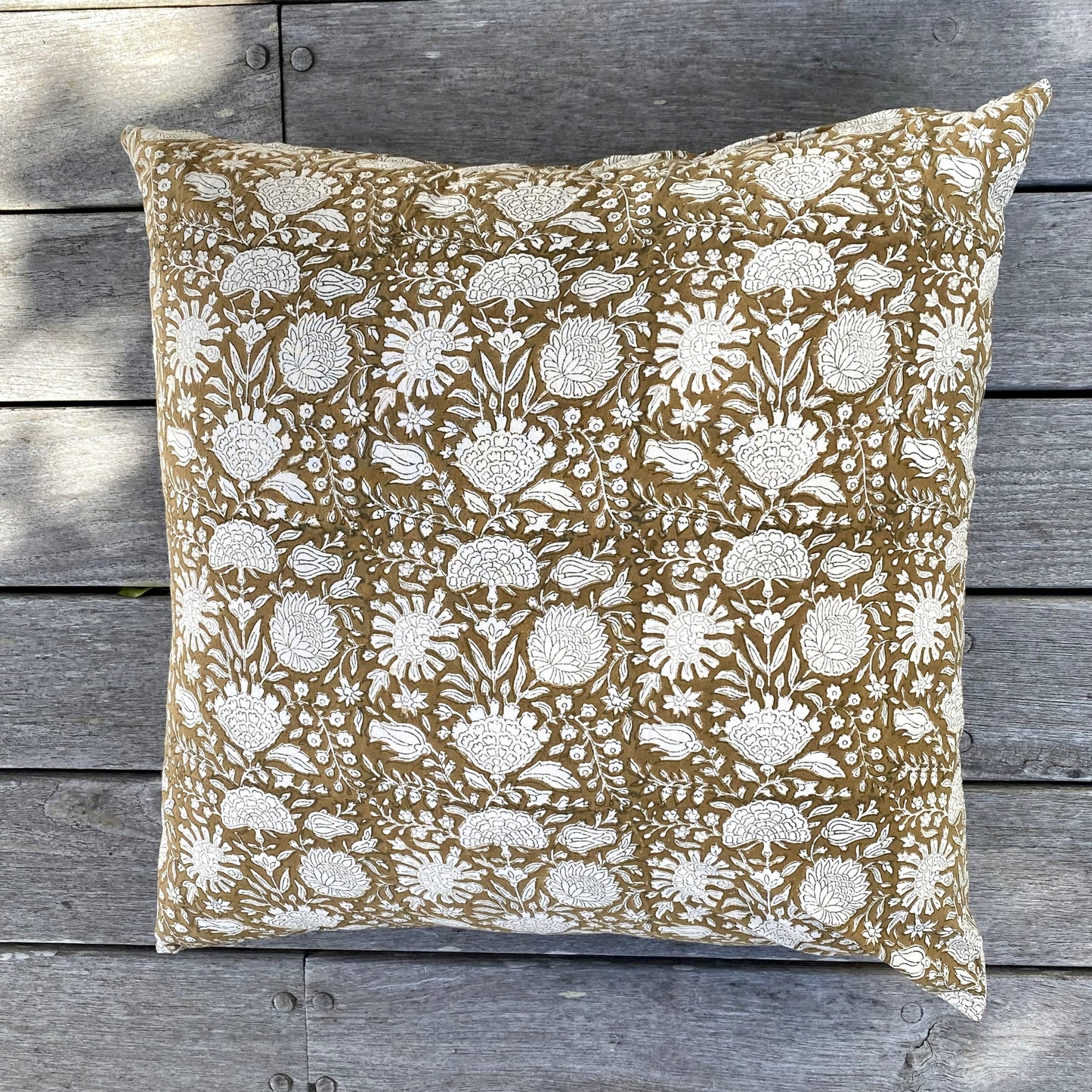blockprint cotton cushion cover pomegrante coffee 60 x 60