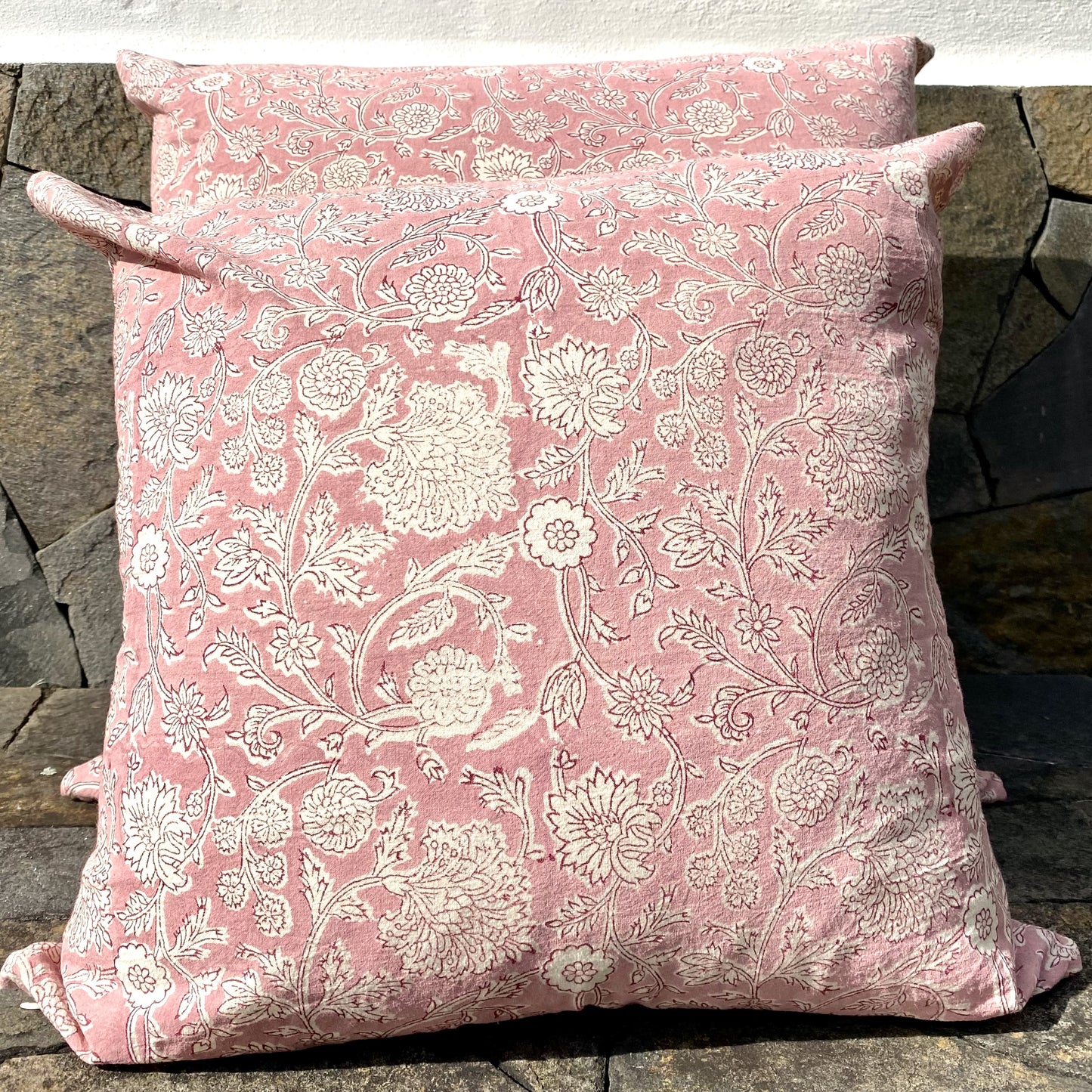 blockprint cotton cushion cover cosmos 50cm x 50cm