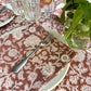 zinnia block print cotton tablecloth wine