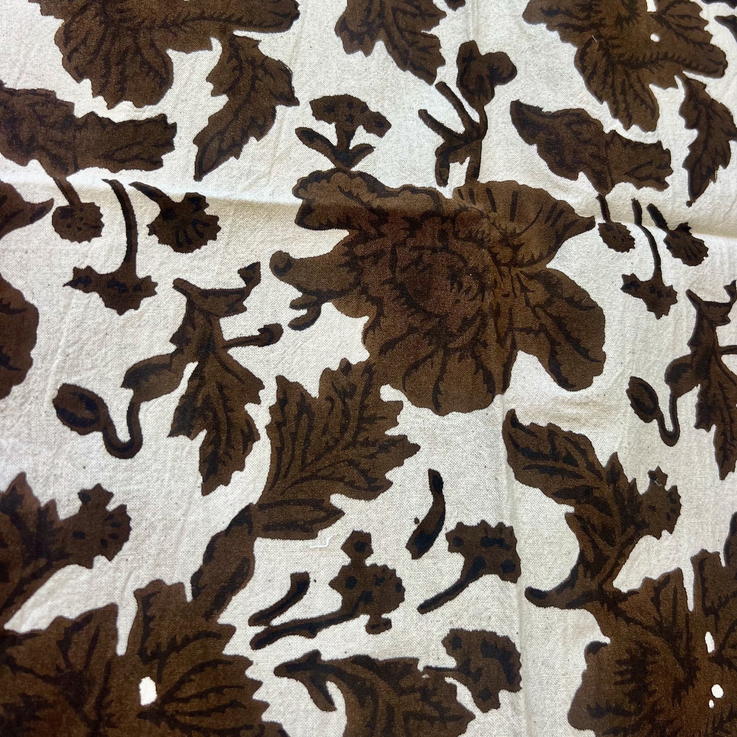 round wild rose block print cotton tablecloth chocolate and natural