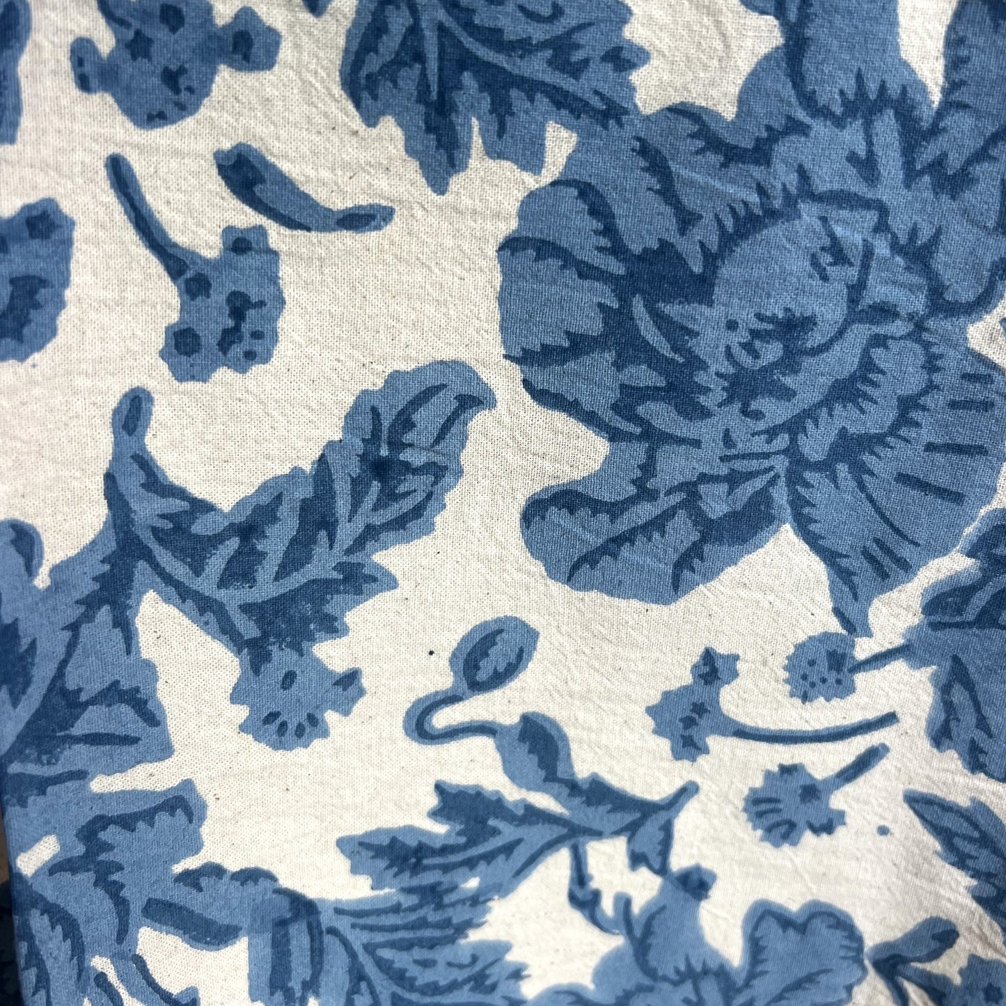 4 x block print wild rose cotton napkin denim blue & natural