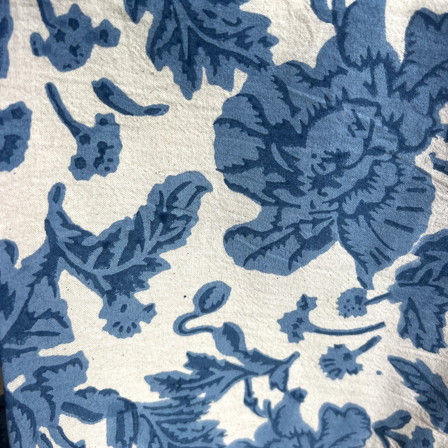 wild rose block print cotton tablecloth denim blue & natural