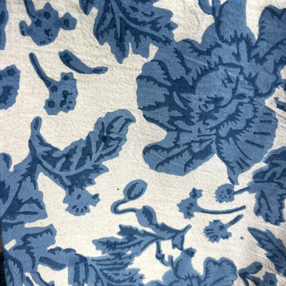 wild rose block print cotton tablecloth denim blue & natural
