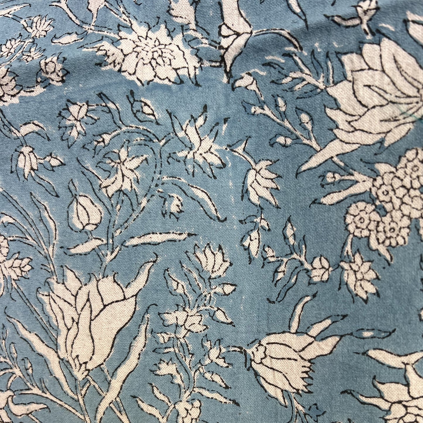wild iris block print cotton tablecloth blue & natural