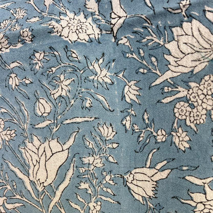 wild iris block print cotton tablecloth blue & natural