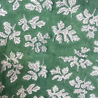 4 x block print wild leaf cotton napkin green & natural