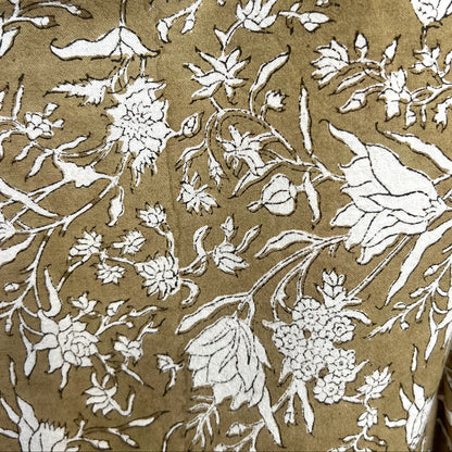 wild iris block print cotton tablecloth coffee & natural