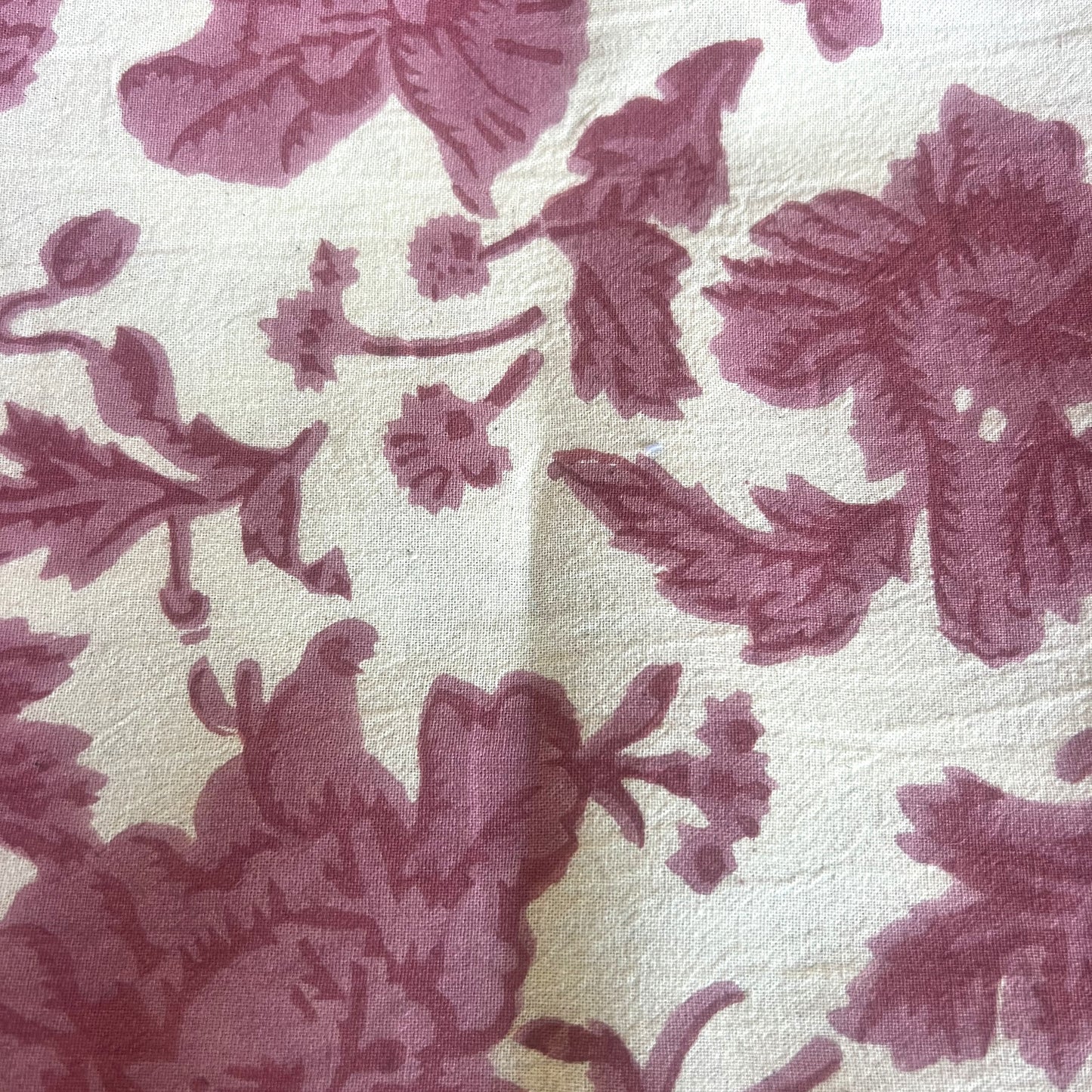 round wild rose block print cotton tablecloth pink and natural