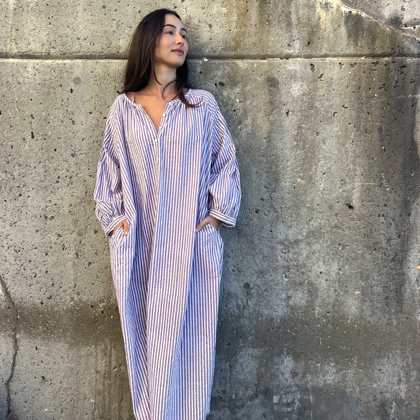 cotton block print maxi dress 195