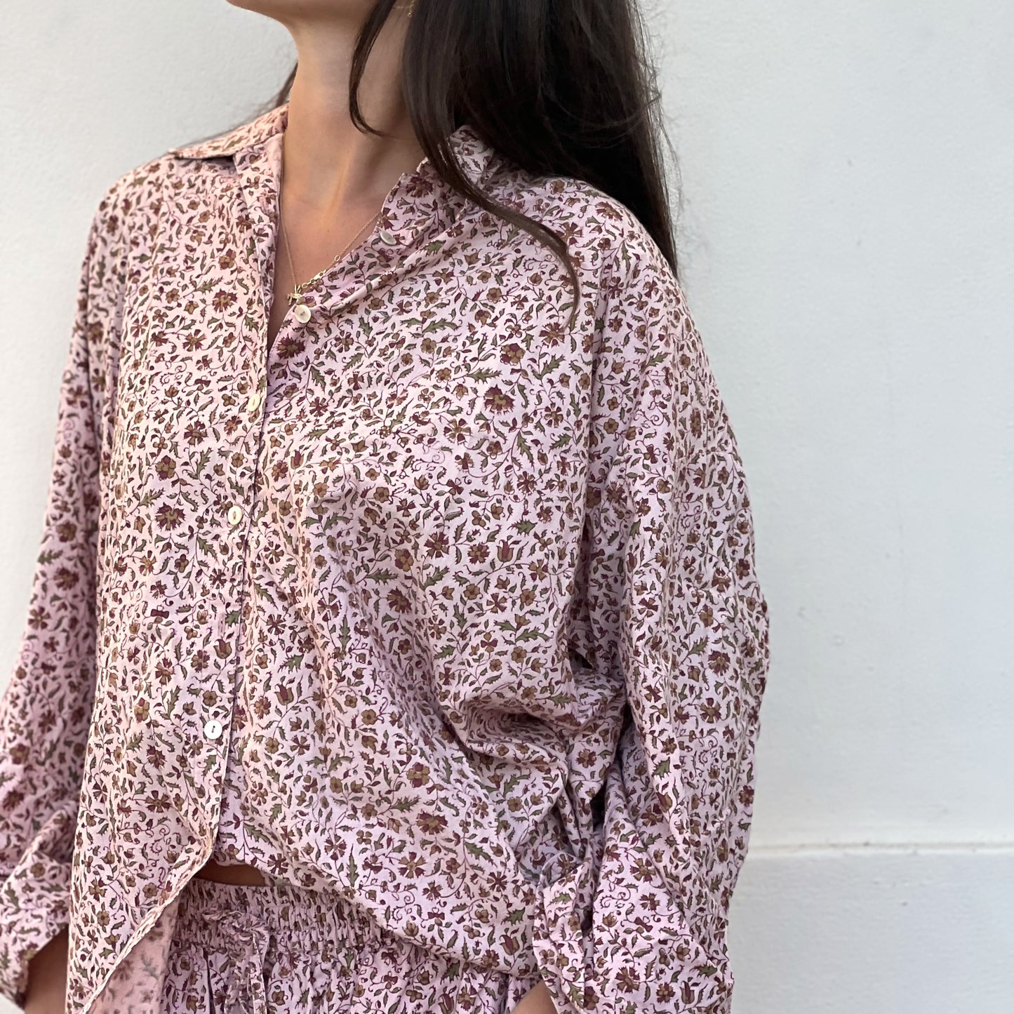 block print collar button down shirt 32