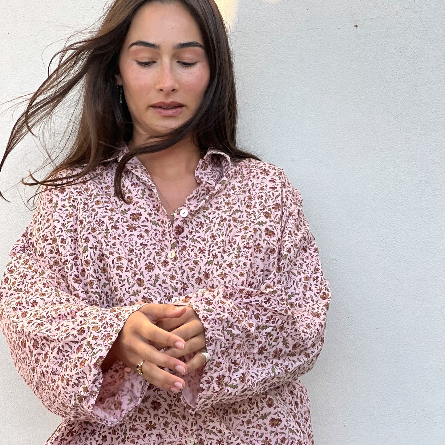 block print collar button down shirt 32