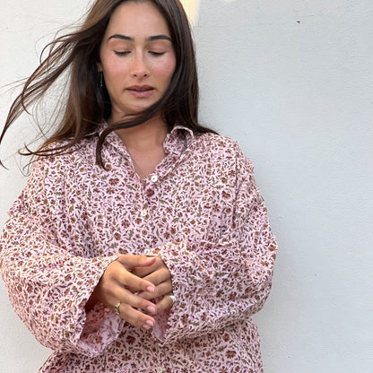 block print collar button down shirt 32