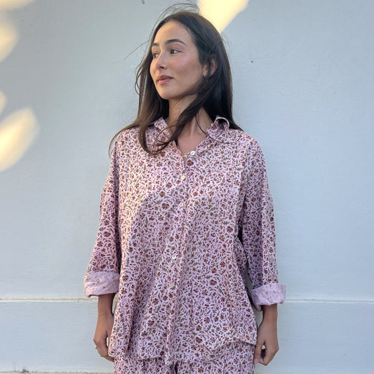 block print collar button down shirt 32