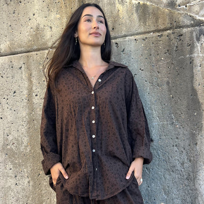 block print collar button down shirt 33