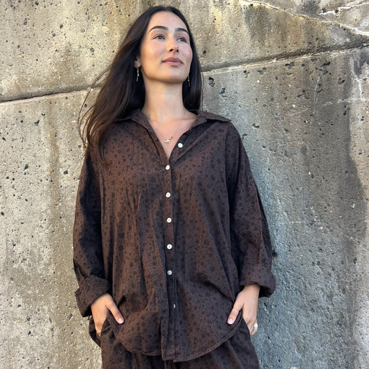 block print collar button down shirt 33