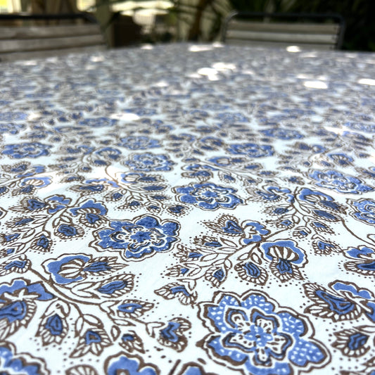 bandana cotton tablecloth steel blue, choc and white