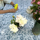 vintage floral cotton tablecloth steel blue and white