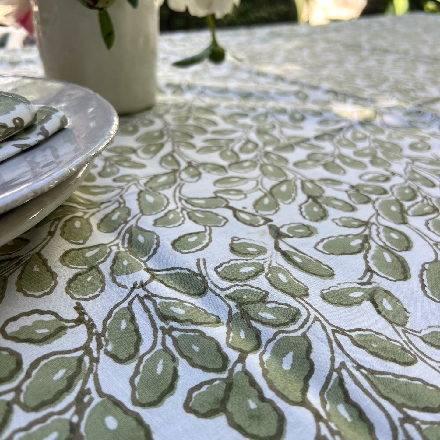 elm cotton tablecloth olive and white