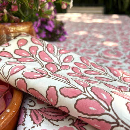 4 x elm block print vintage floral cotton napkin salmon & white