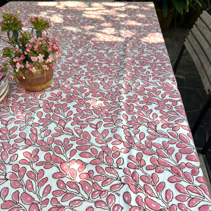 elm cotton tablecloth salmon, choc and white