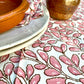 elm cotton tablecloth salmon, choc and white