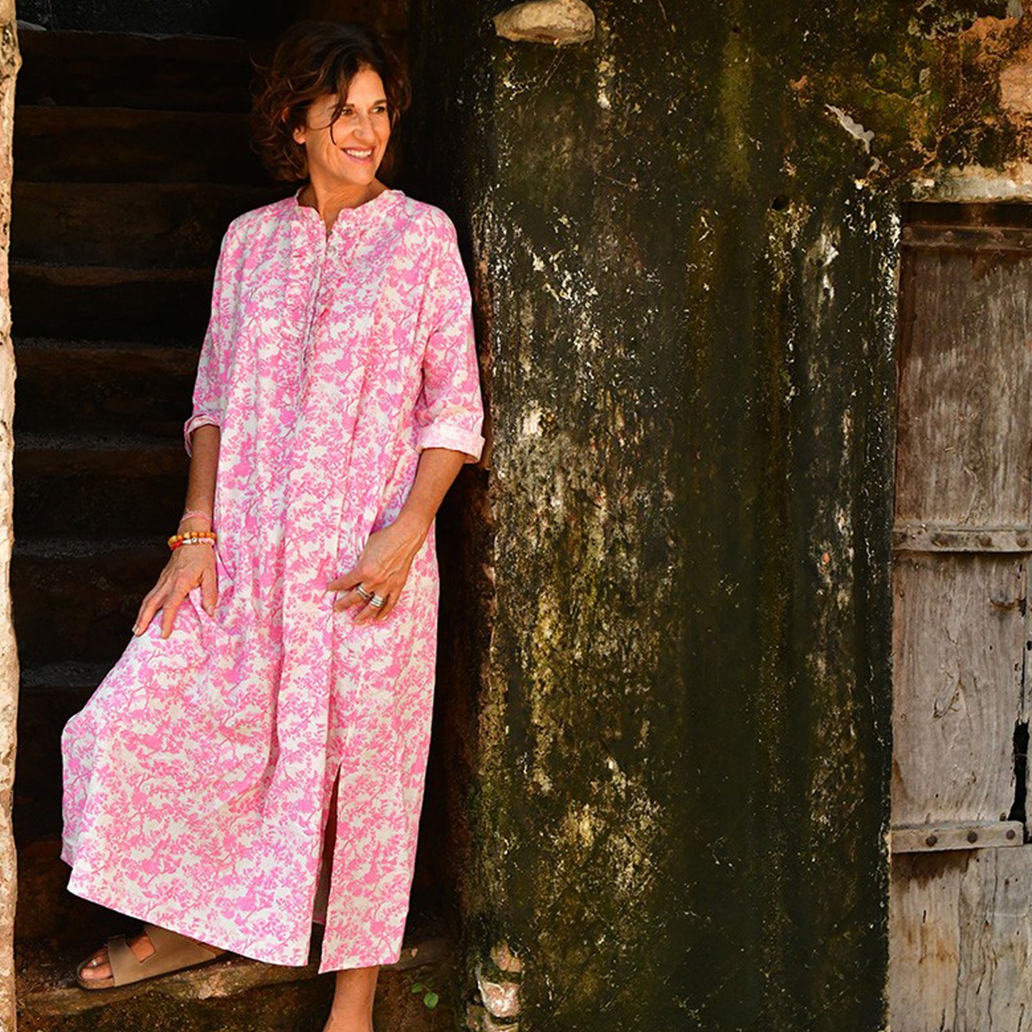 block print cotton kaftan with frill 162