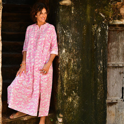 block print cotton kaftan with frill 162