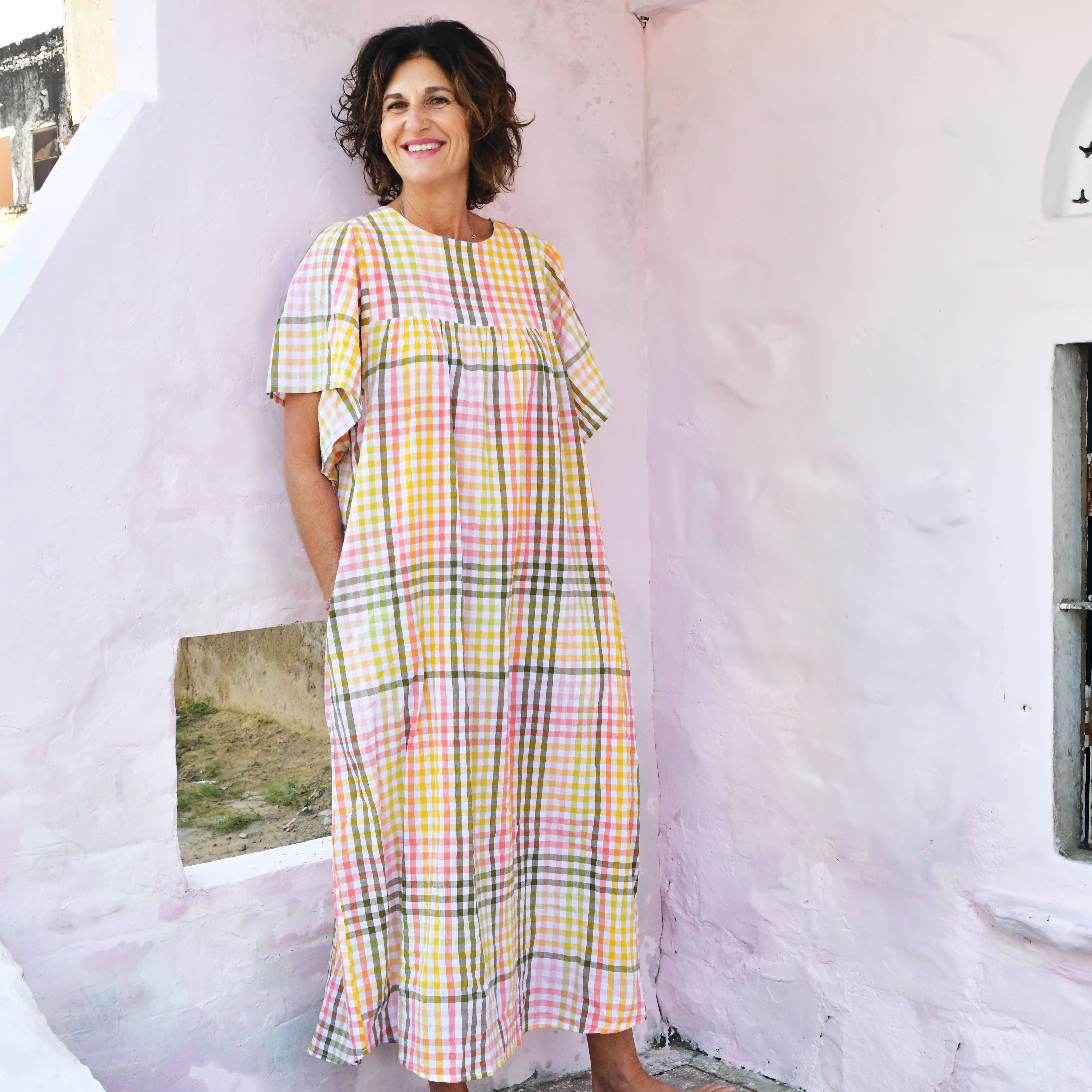 cotton batwing check dress 168 – Mill + Hen
