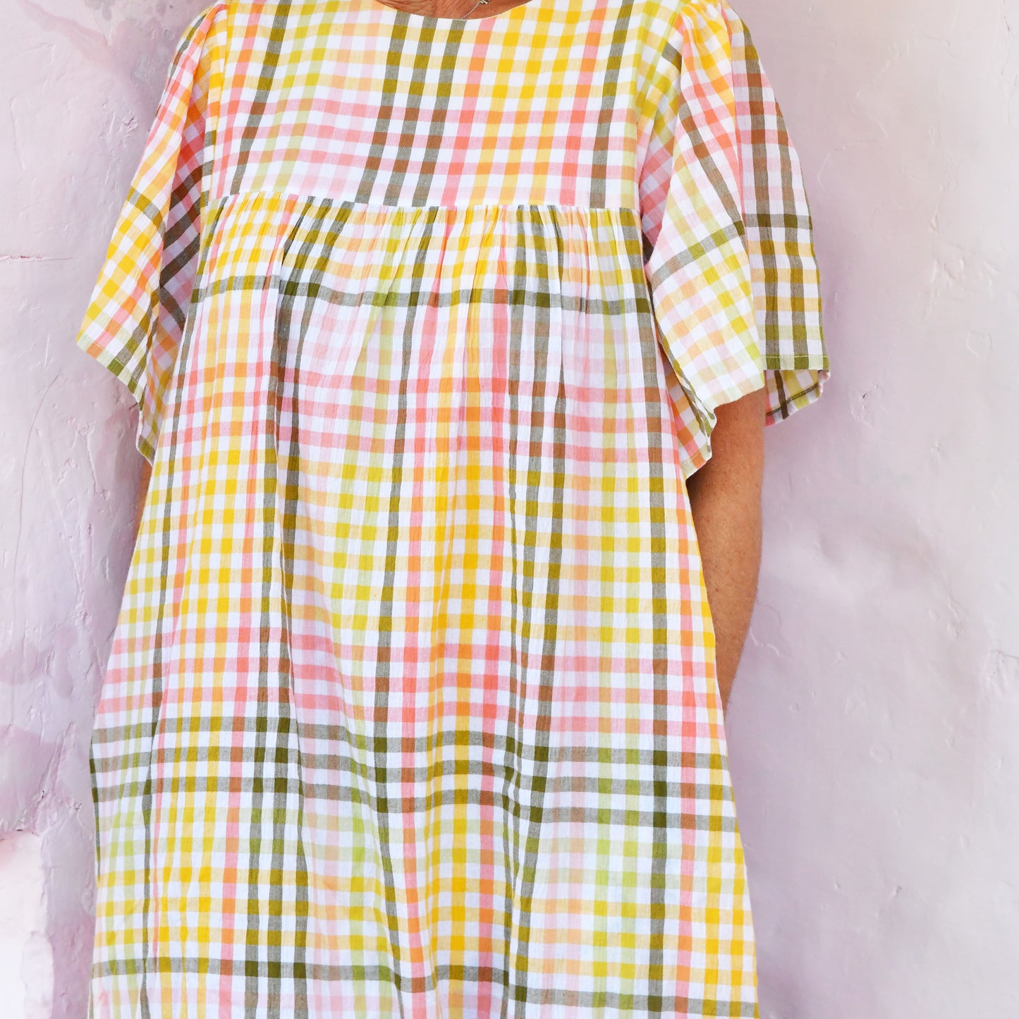 cotton batwing check dress 168