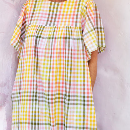 cotton batwing check dress 168