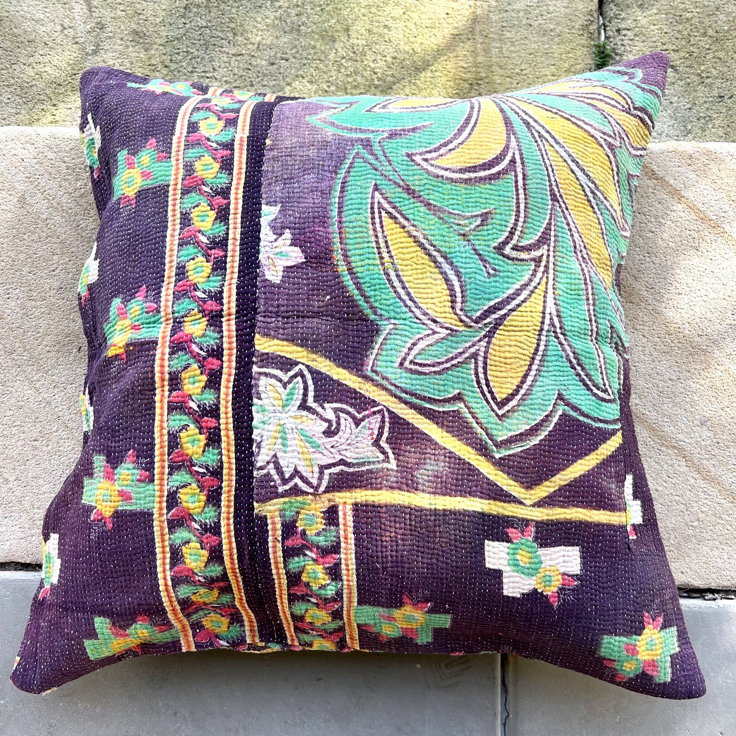 vintage kantha cushion