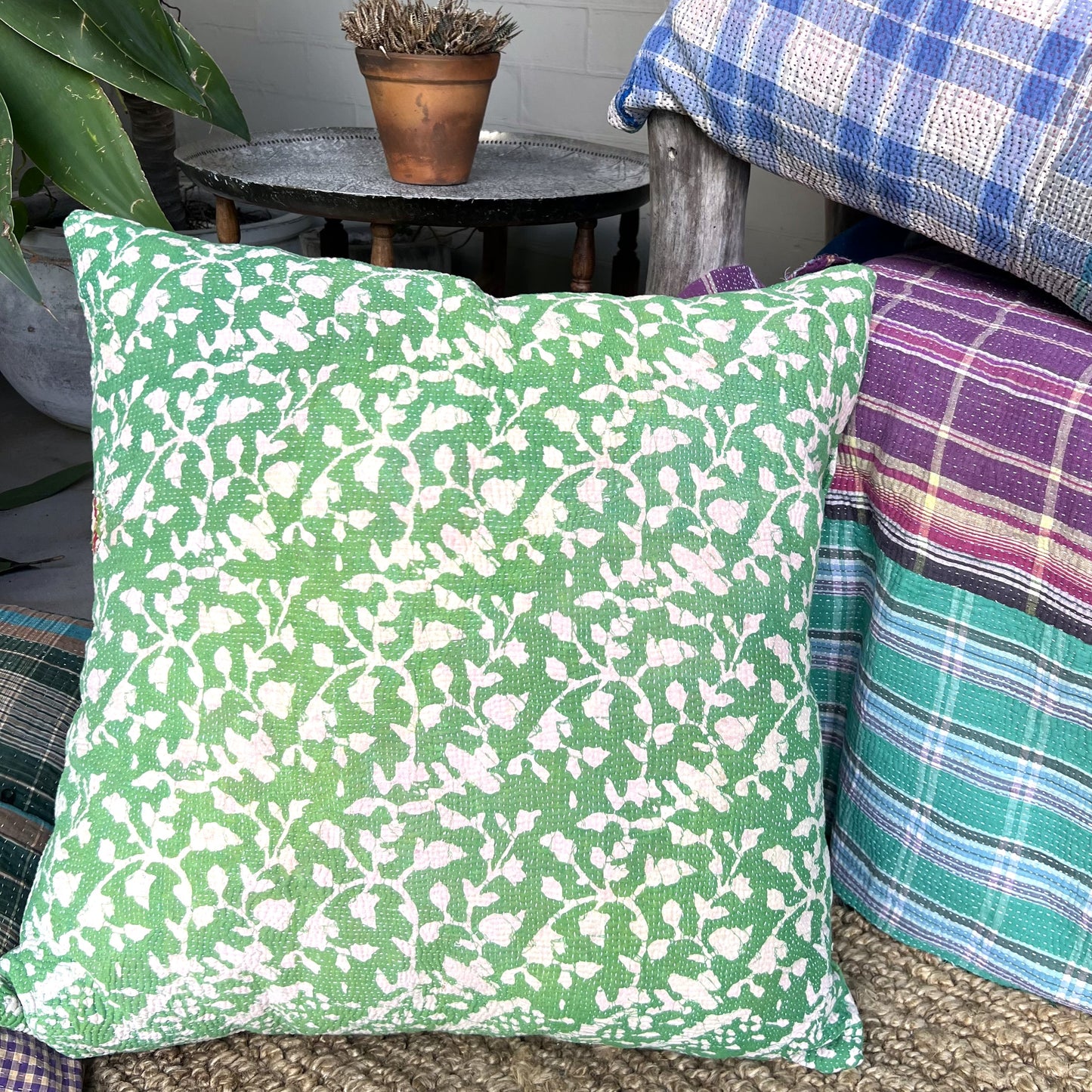 vintage kantha cushion