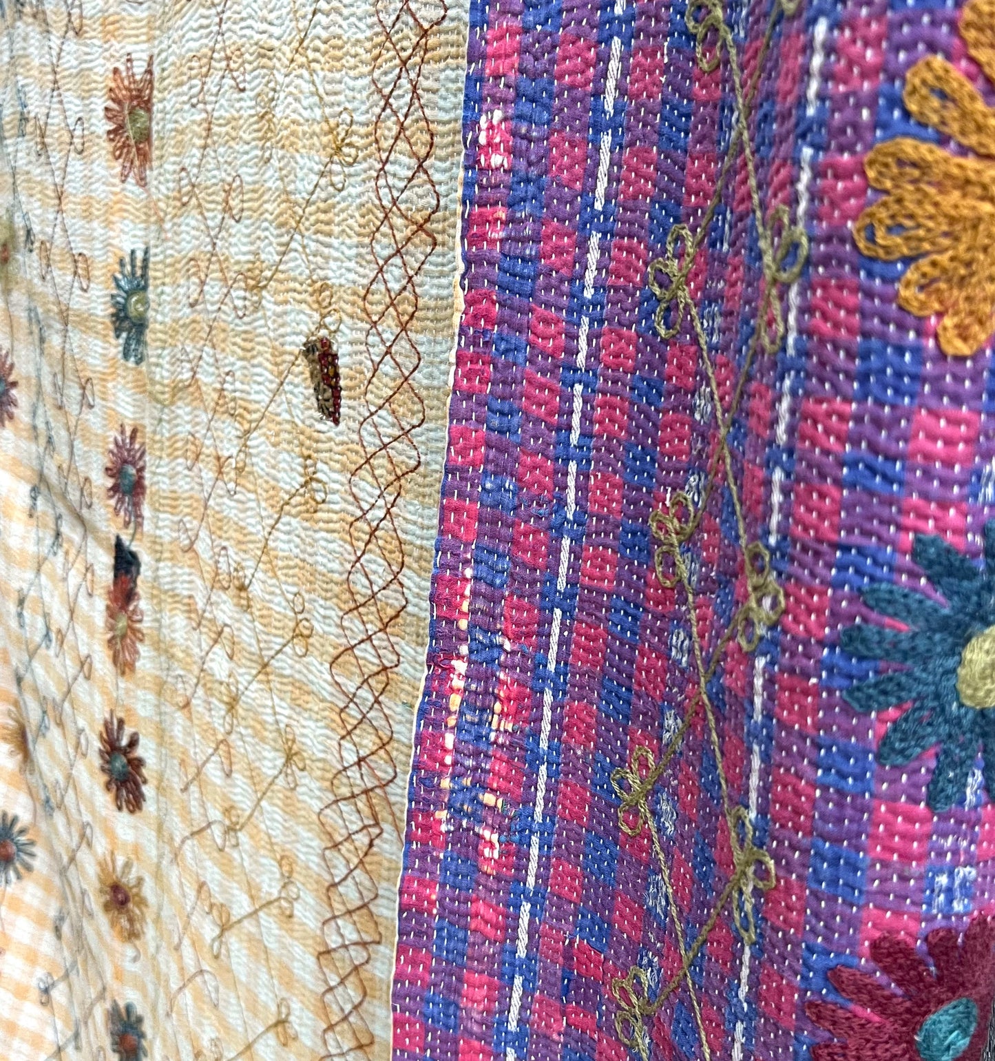 vintage embroidered, kantha quilt