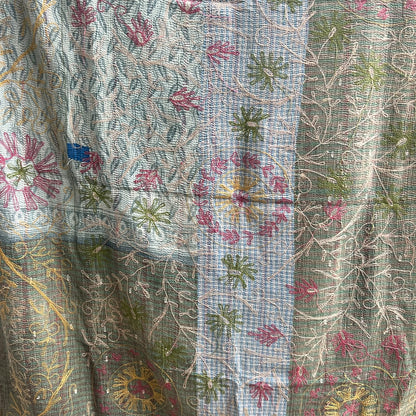 vintage embroidered, kantha quilt