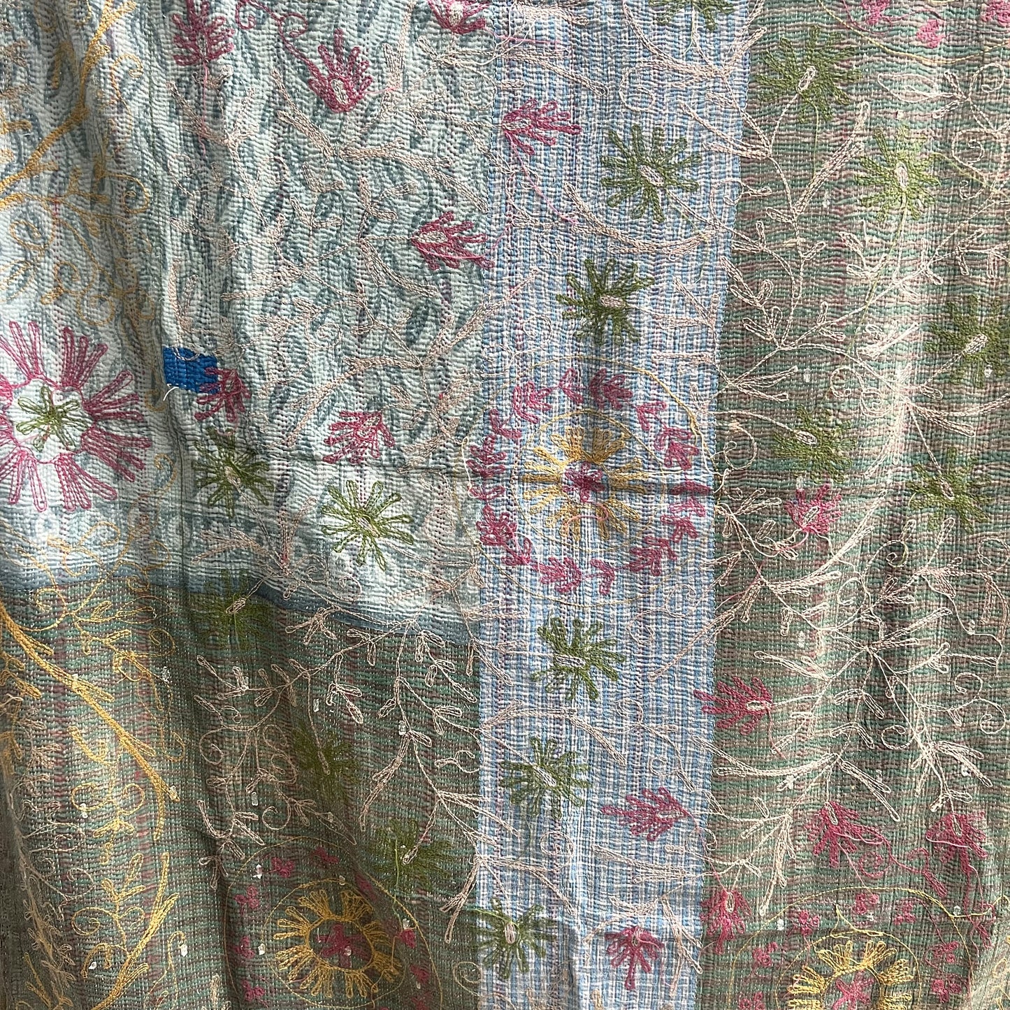 vintage embroidered, kantha quilt