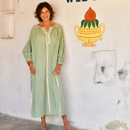 cotton voile block print stripe dress 165