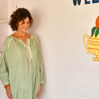 cotton voile block print stripe dress 165