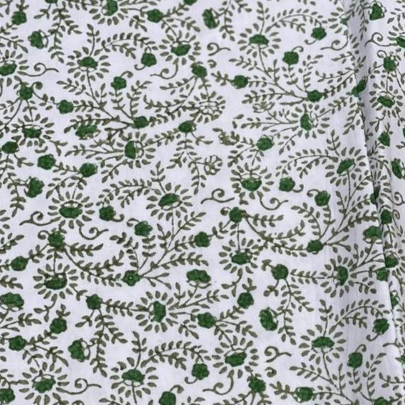 bloom block print cotton tablecloth white and green