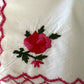 handmade white cotton napkin with red rose embroidery