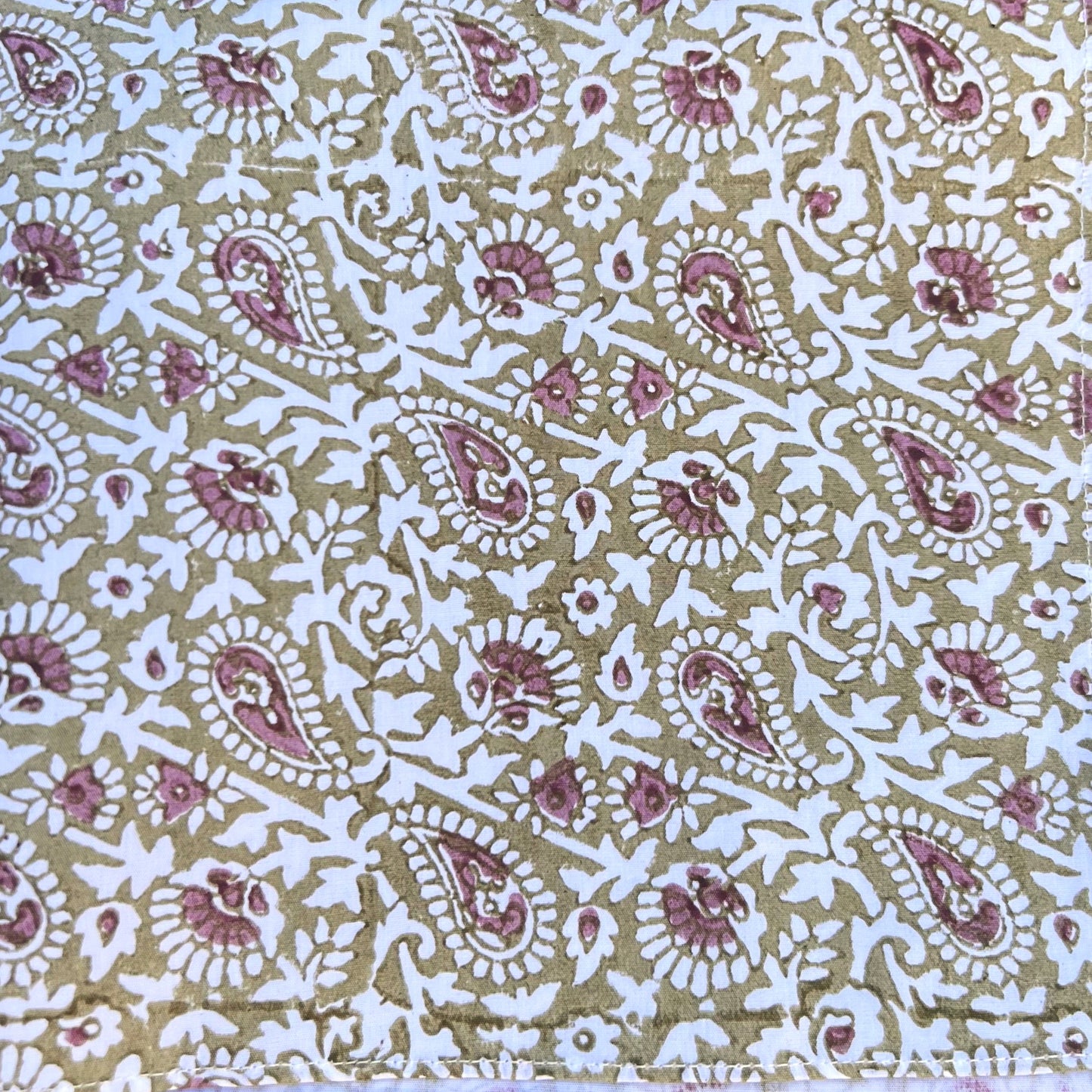 4 x paisely block print cotton napkin khaki, plum and natural