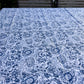 vintage floral block print cotton tablecloth white and royal blue