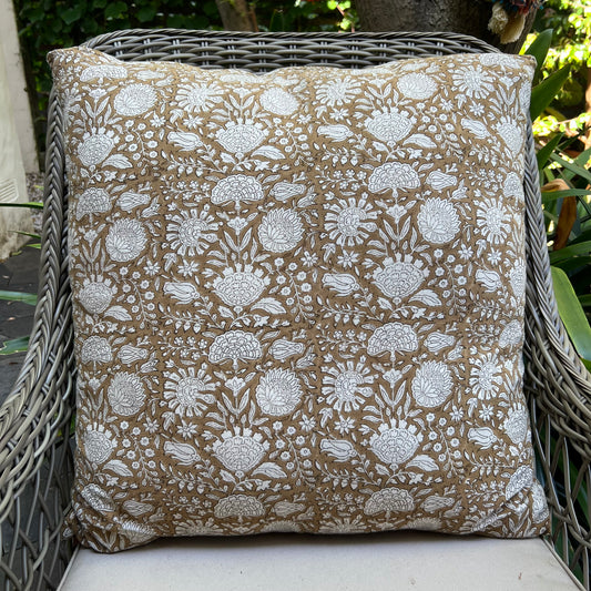blockprint cotton cushion cover pomegrante coffee 60 x 60