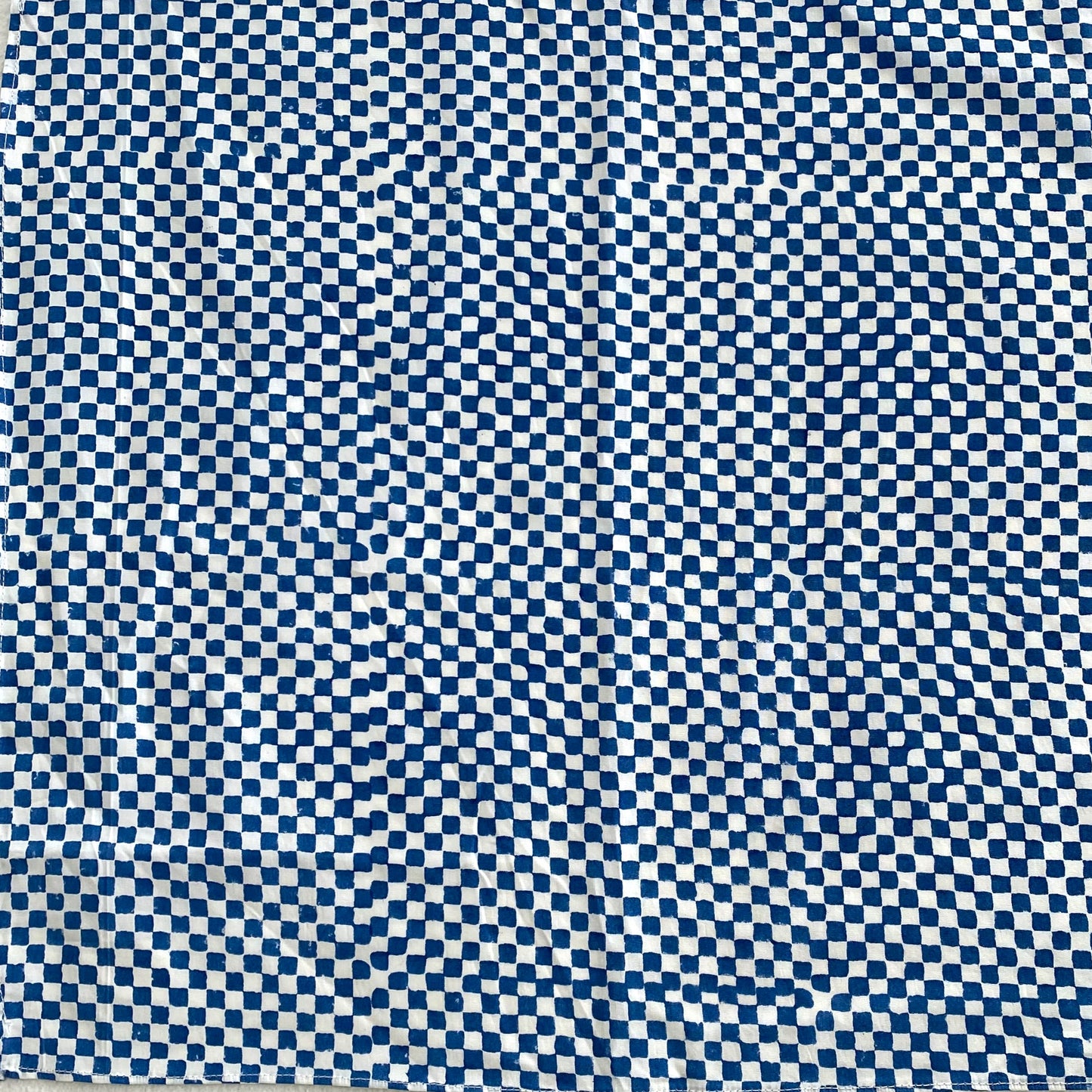 4 x block print check cotton napkin blue and white
