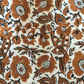 vintage floral block print cotton tablecloth white and coffee