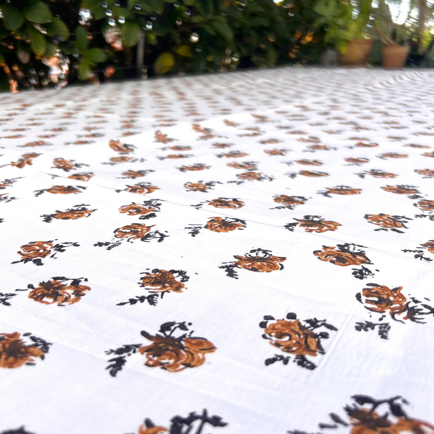 rose print cotton tablecloth natural and coffee