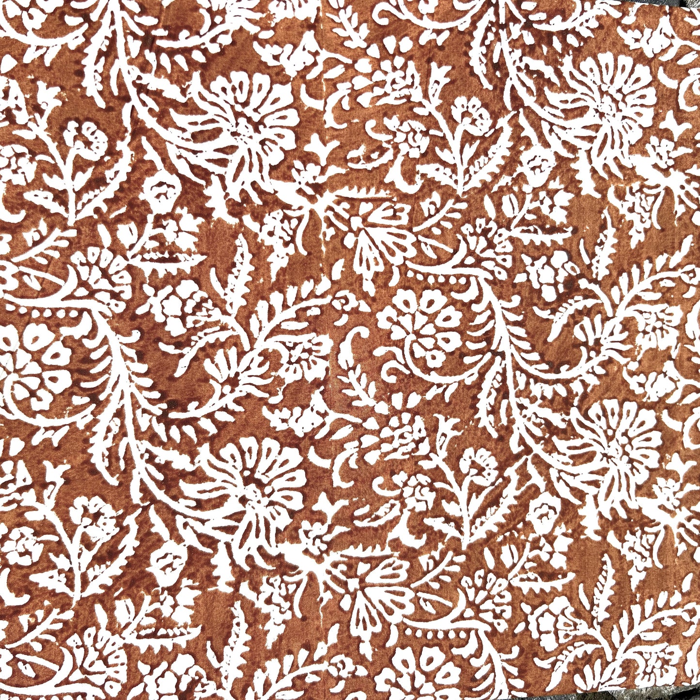 leaf block print cotton tablecloth natural and coffee