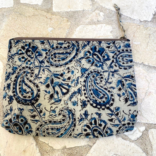 block print zipper pouch large