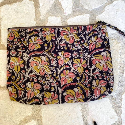 block print zipper pouch large