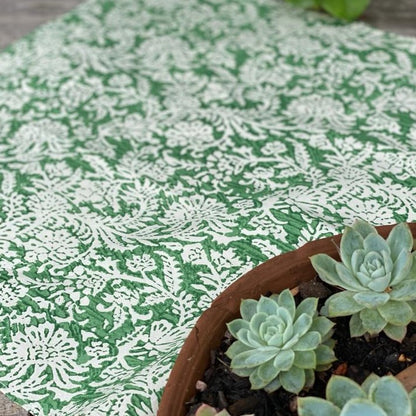 4 x leaf block print cotton napkin natural and green