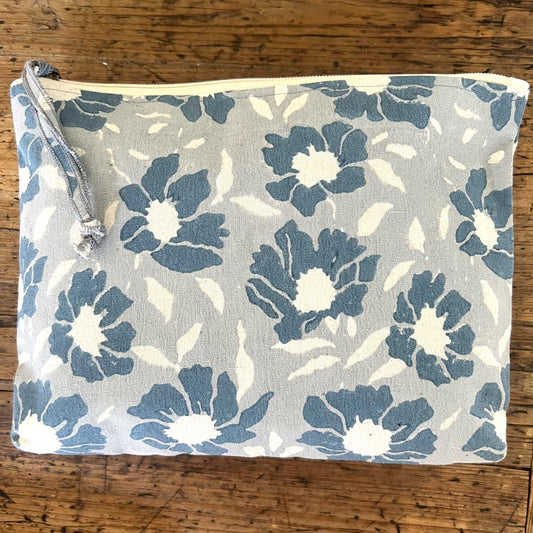 floral block print zipper pouch large